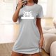 thumbnail image 1 of Camisón corto de talla grande para mujer, camisón de manga corta con estampado de pecho a la moda, camisón para mujer, 1 of 5