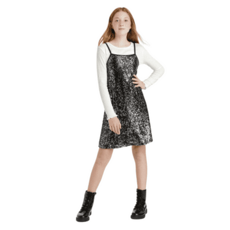 ART CLASS Girls Slip Dress with Long Sleeve T-Shirt In Black XXL (18)