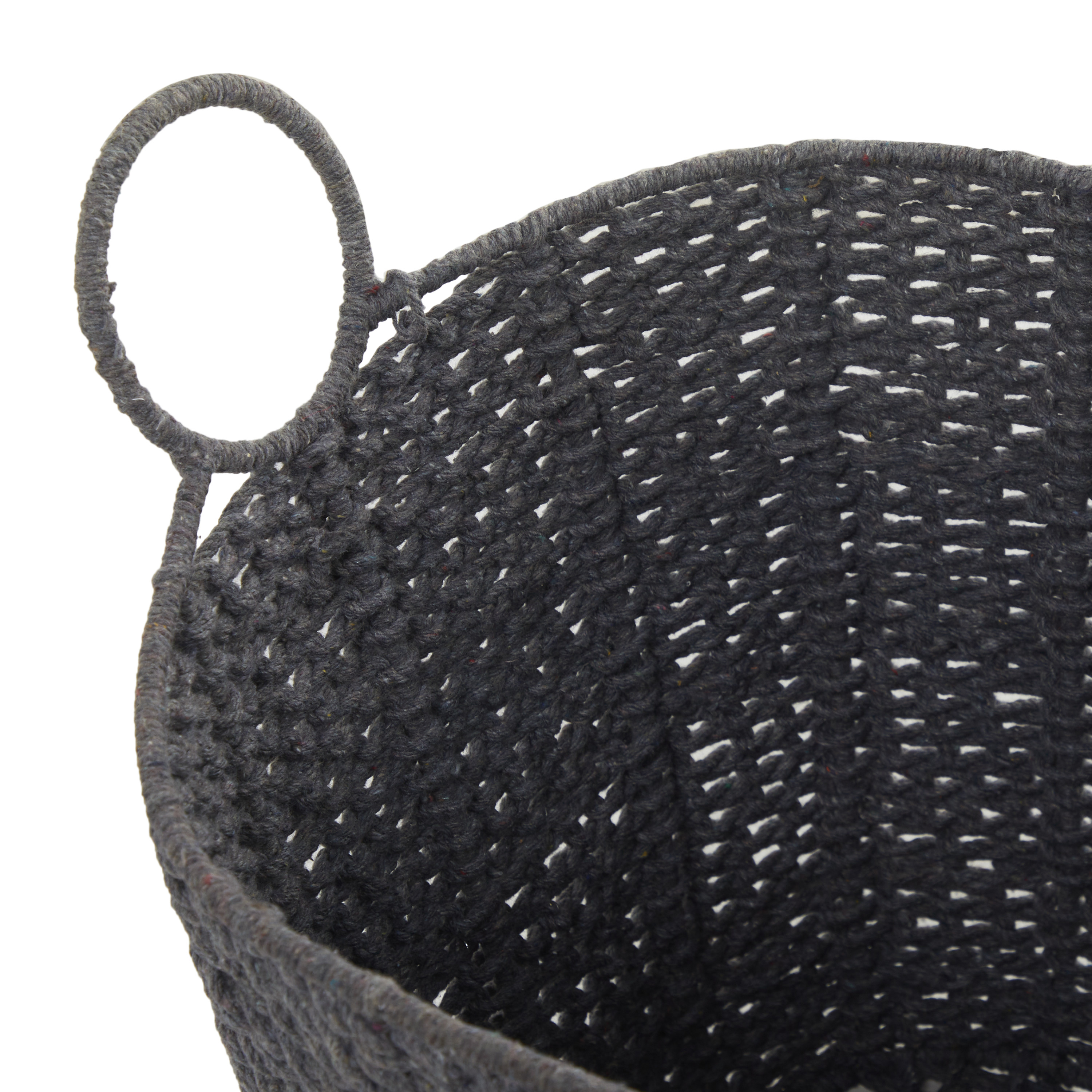 CosmoLiving by Cosmopolitan 20" x 18" Gray Cotton Handmade Storage Basket with Handles, 1-Piece