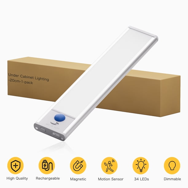 Luces LED Debajo Del Gabinete DAYBETTER 34 Recargable por USB con Sensor de Movimiento Tira Magnética