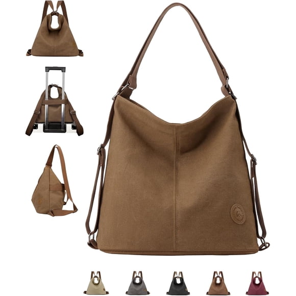 Large Tote Bag Convertible Backpack Purse for Women with Zipper Pockets, Canvas Crossbody Shoulder Hobo Bag 4-in-1