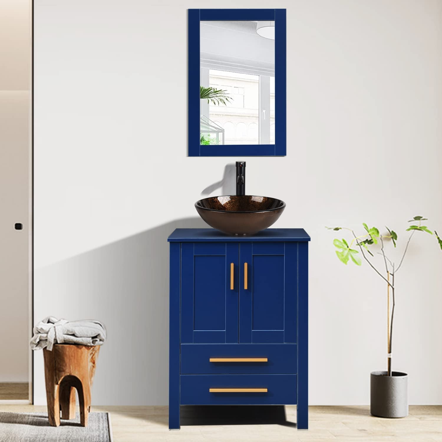 FULLWATT 24 Inch Bathroom Vanity and Sink Combo Blue Modern