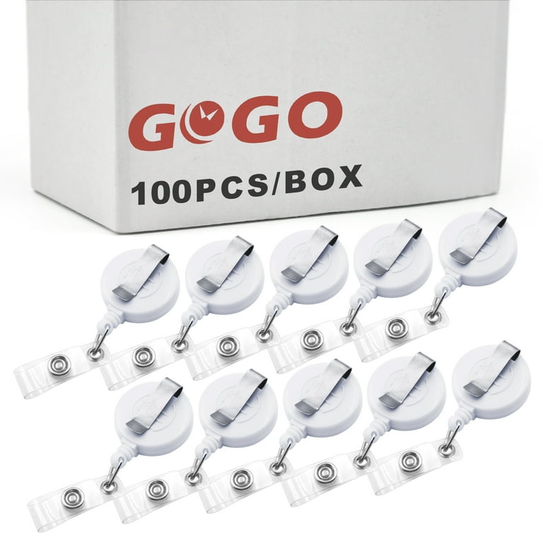 GOGO 100PCS Secure Retractable Badge Holder ID Reel Clip On Card-Solid White