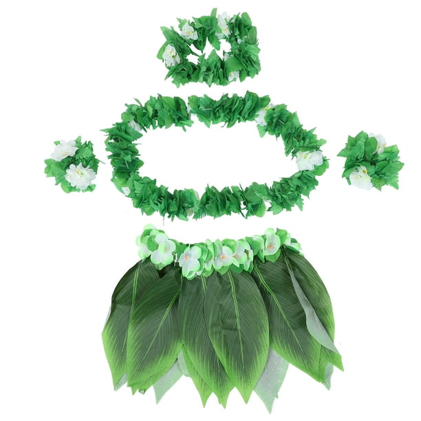 Tinksky 5pcs Hula Skirt Hawaiian Costume Set with Green Leaves Necklace  Bracelets Headband Luau Party Favors for Beach Luau Party Supplies(Adults)