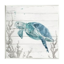 Stupell Industries Swimming Sea Turtle Coral Beach Plank Design Graphic Art Unframed Art Print Wall Art, Design by Carol Robinson