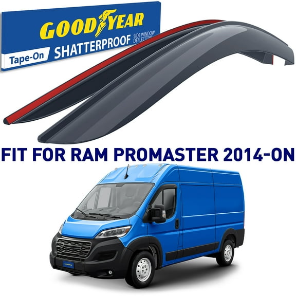 Goodyear Shatterproof Window Deflectors for Ram ProMaster 2014-2026, Tape-on Rain Guards, Window Visors, Vent Deflector, Vent Visor, Truck Accessories, 2 pcs- GY008711