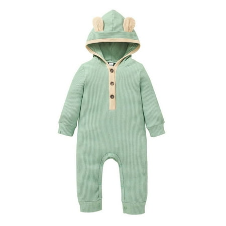 

Mikilon Newborn Baby Spring and Autumn Clothes Cute Cartoon Ear Comfortable Solid Color Hooded Rompers Jumpsuit for Baby Girls 0-3 Months Green on Sale