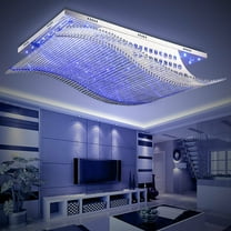 Miumaeov LED Crystals Chandelier Modern Flush Mount Ceiling Light Stainless Steel 4 Scene Colors with Remote Control for Bedroom Living Room Clear