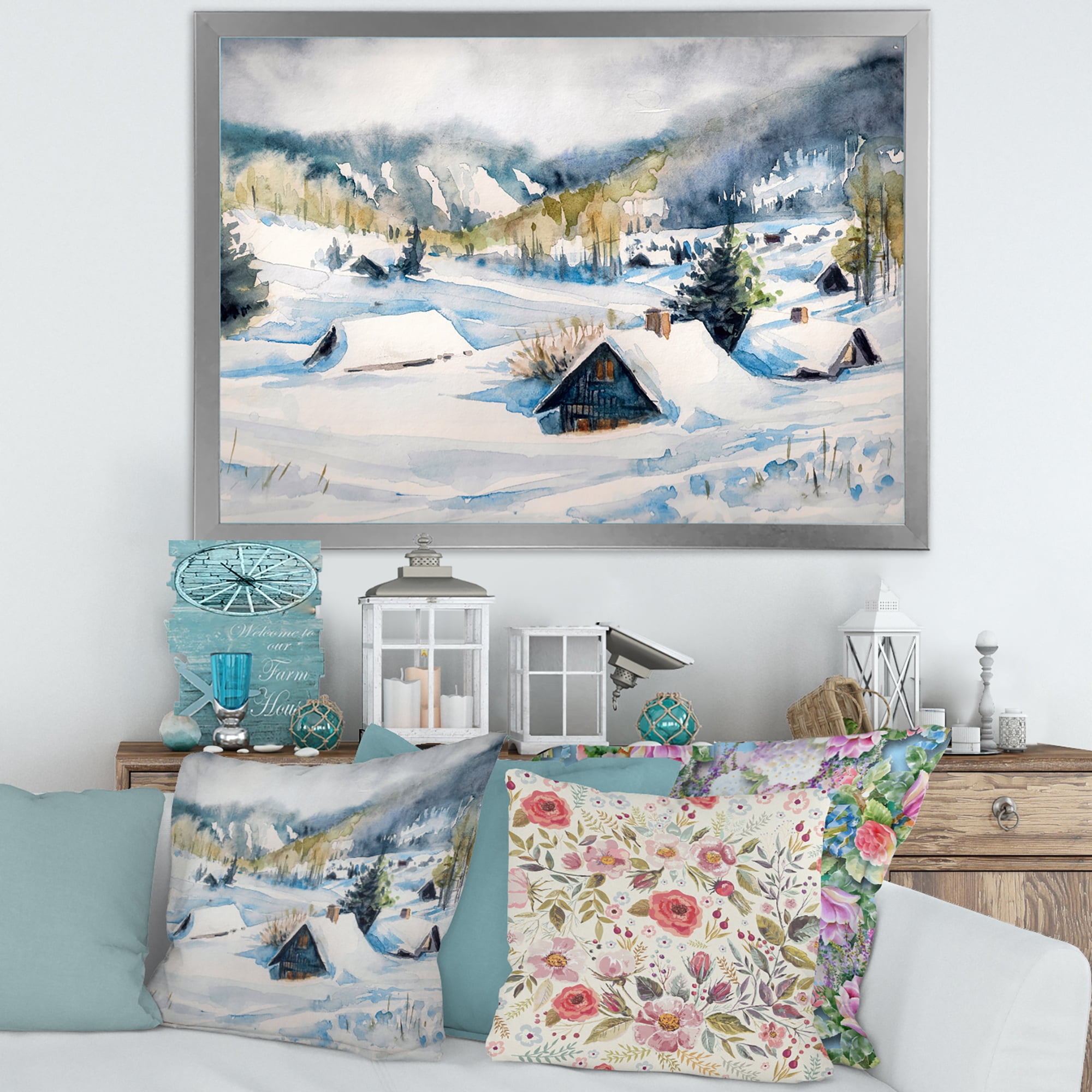 Designart 'Winter In Mountain Village' Traditional Framed Art Print