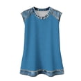 thumbnail image 7 of Sahpxhe Women's Waffle Knit Tank Tops with Denim-Like Trim Crew Neck Sleeveless Color Block Casual Summer Blouse Blue S, 7 of 7