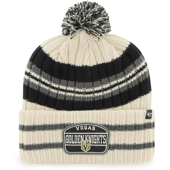 Men's '47 Cream Vegas Golden Knights Hone Patch-Cuffed Knit Hat with Pom