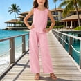 thumbnail image 4 of Vornjynx Kids Girls Outfit Sets Crew Neck Tank Tops and Loose Pants Summer Trendy Holiday Clothes 2 Piece Pink Size 10, 4 of 10