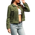 thumbnail image 4 of INSPIRE CHIC Faux Suede Fringe Jacket for Women's Button Down Long Sleeve Western Vintage Jackets S Army Green, 4 of 5