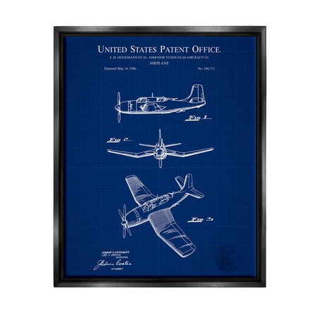 Stupell Industries Intricate Aircraft Vehicle Blueprint Graphic Art Jet Black Floating Framed Canvas Print Wall Art, Design by Karl Hronek