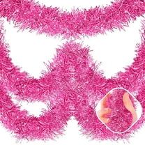 25 Feet Pink Christmas Tinsel Garland, Metallic Foil Twist Garland Wall Hanging Tinsel Banner Backdrop for Parade Floats, Easter, Mother's Day, Birthday Party Decorations (4in x 25ft) Pink
