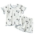 thumbnail image 2 of Girls Summer Outfits Toddler Strawberry Print Short Sleeve Top and Shorts Ice Silk Loose Set Baby Clothes for Girls Light Blue 18-24 Months, 2 of 4