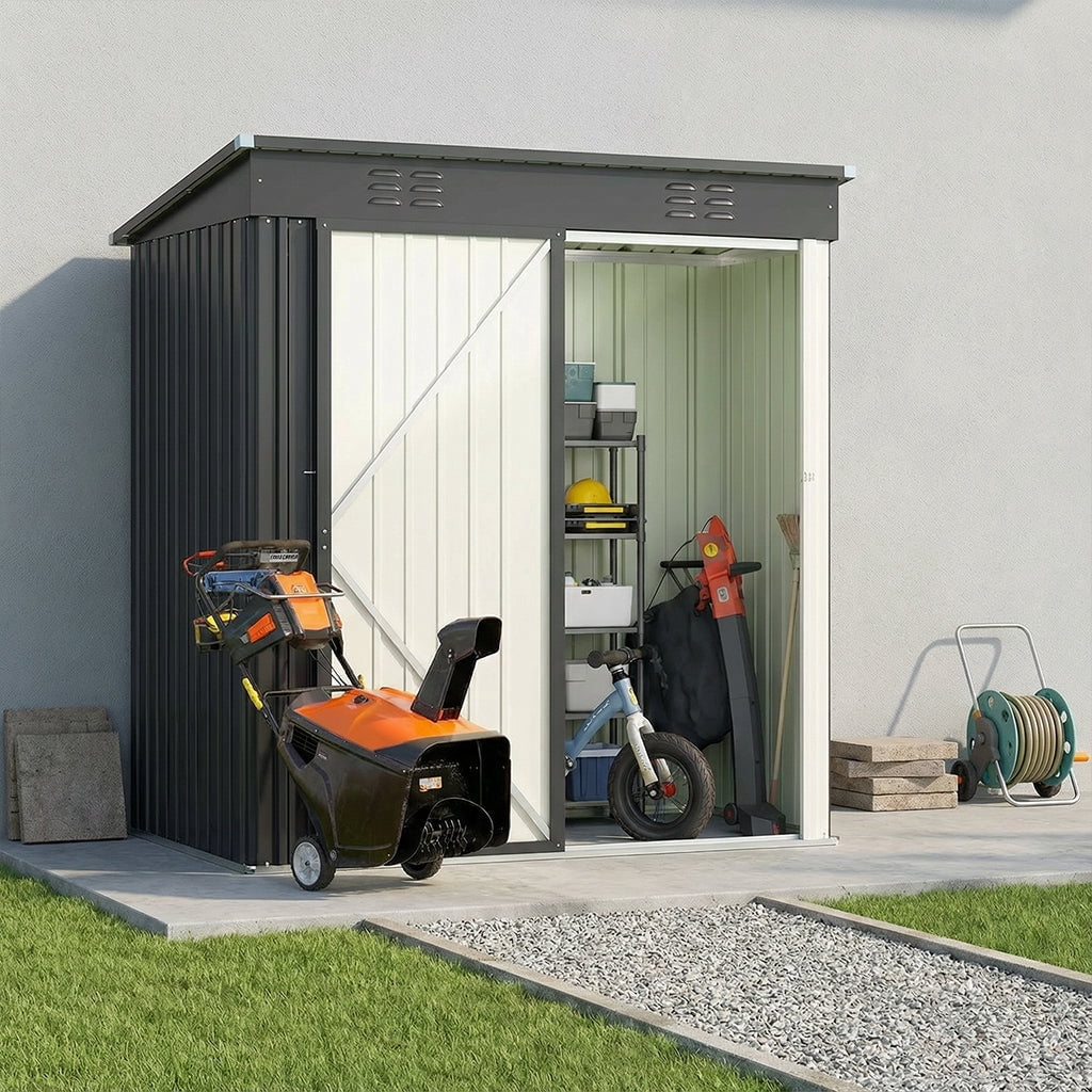 5'x3' Outdoor Storage Shed, Galvanized Metal Shed with Lockable Door & Air Vent, Weather-Resistant Shed for Backyard/Patio/Garden/Lawn, Dark Gray