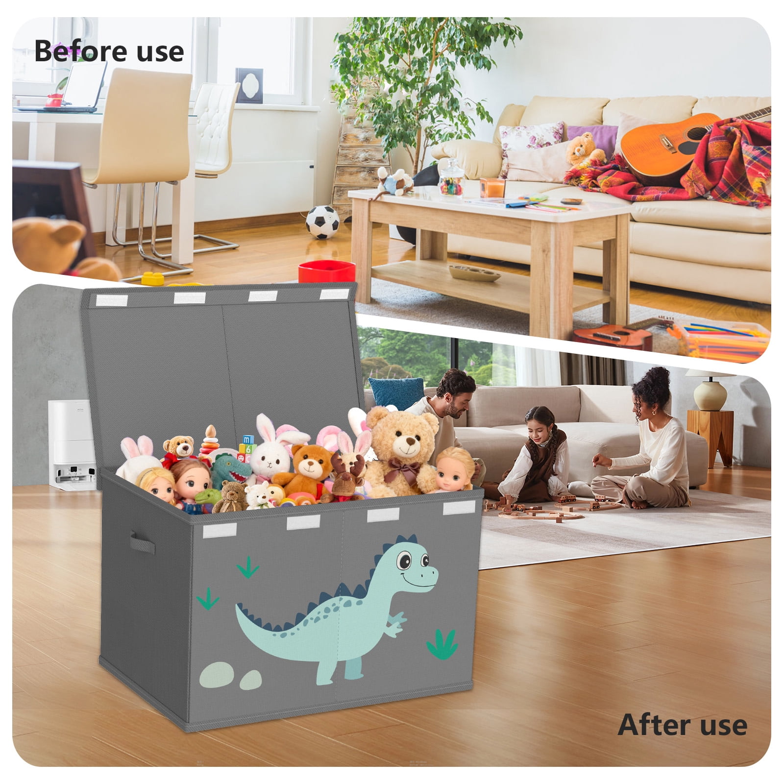 Toy Storage Box with Lids for Boys Girls - Fabric Large Kids Toy Chest Container, Foldable Basket Organsier with 2 handles for Toys,Books,Blankets,Clothes (Grey)