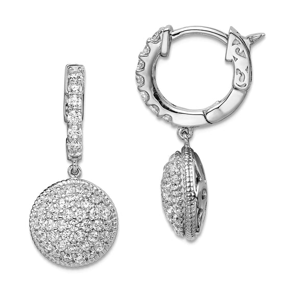 925 Sterling Silver Rhodium Plated Cubic Zirconia Hinged Hoop Long Drop Dangle Earrings 25x10.75mm Wide 5mm Thick Hoop E
