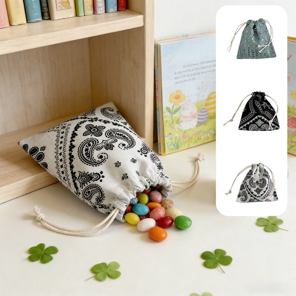 Easter Burlap Gifts Bags,5.5x6.3 Inch Small Black-White Buffalo Plaid Drawstring Bags,Candy Treat Bags,Gifts Wrapping Pouches for Easter,Spring,Birthday & Baby Shower