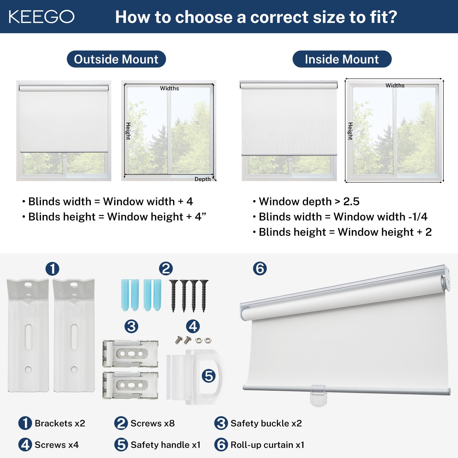 Keego Light Filtering Cordless Roller Shades for Window Blind with Thermal Insulated Window Shades Blinds for Home Door, Black 34"W X 48"H