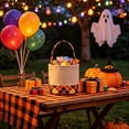 thumbnail image 6 of Yakvarog Halloween Canvas Tote Basket 8.8" x 9", Plaid Patchwork Fabric with Handle, Trick or Treat Candy Bags for Gifts, Toys, Party Favor & Home Holiday Decor, 6 of 6