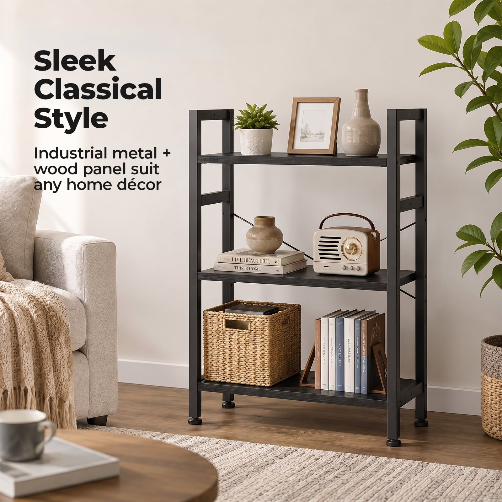 Alvantor 3/4-Tier Industrial Bookshelf, Narrow Storage Rack classical-style shelves for living rooms, homes, and offices