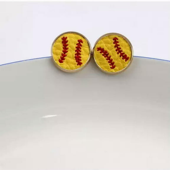 Faux Leather Embroidery Sofeball Stud Earrings Baseball Studs Sports Jewelry NEW