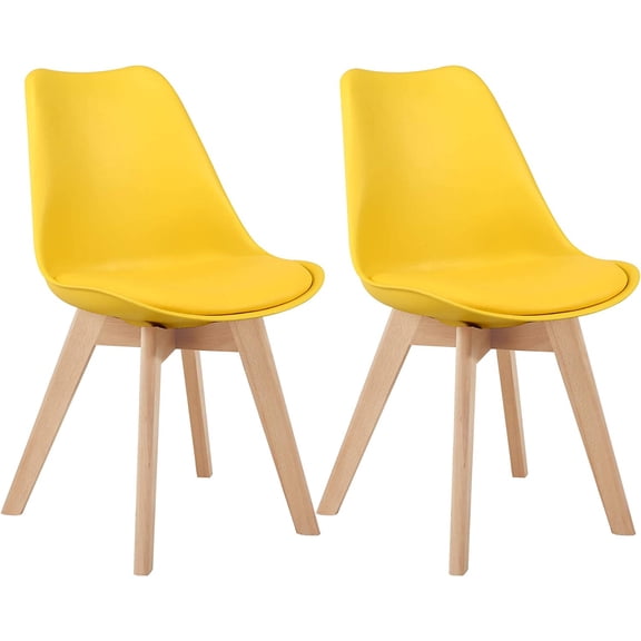 Mid Century Modern Dining Chairs,Shell Lounge Plastic Side Chair with Soft Padded and Wooden Legs for Dining Room Living Room Bedroom Kitchen Set of 2