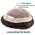 thumbnail image 3 of Men Toupee Human Hair Men Hairpieces Fine Mono Top PU Around Male Hair Prosthesis 6" Indian Remy Hair Replacement Unit for Men, 2# Brown Color, 3 of 6