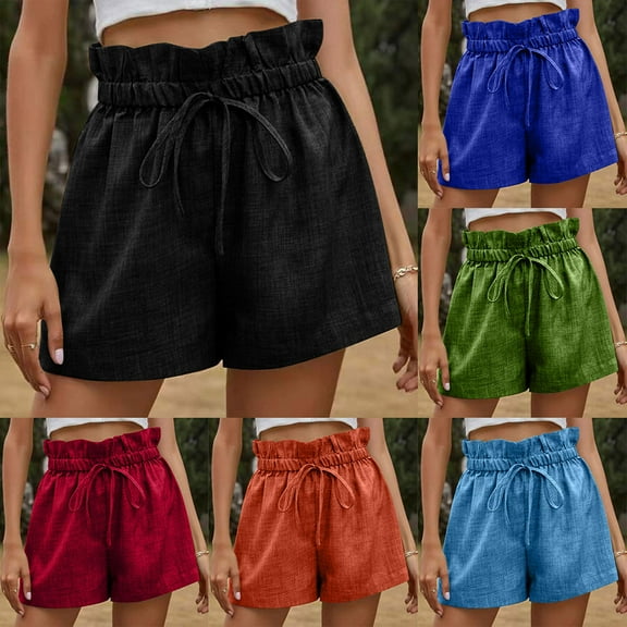 QLEICOM Womens Athletic Shorts, Plus Size Shorts, Fashion Solid Casual Wide Leg Lace Loose High Waist Shorts Pants Yoga Shorts, Running Shorts, Comfy Beach Shorts, Cycling Shorts Black XXL