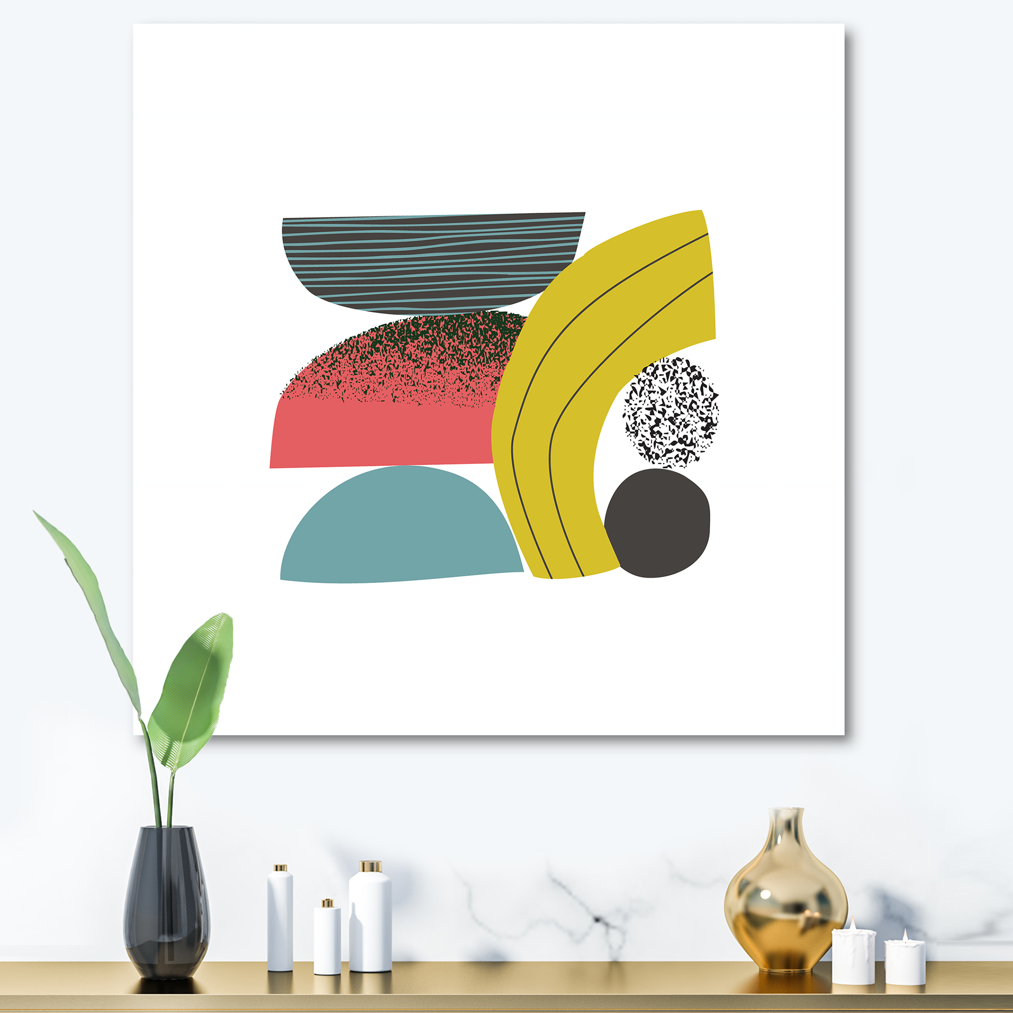 Abstract Colorful Geometric Art Collage II 30 in x 30 in Painting Canvas Art Print, by Designart