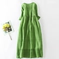 thumbnail image 5 of Dazajoo Cotton Linen Summer Dresses for Women 2025 Vacation Beach Long Dress Half Sleeve Casual Solid Color Flowy Dresses,Green,M, 5 of 7