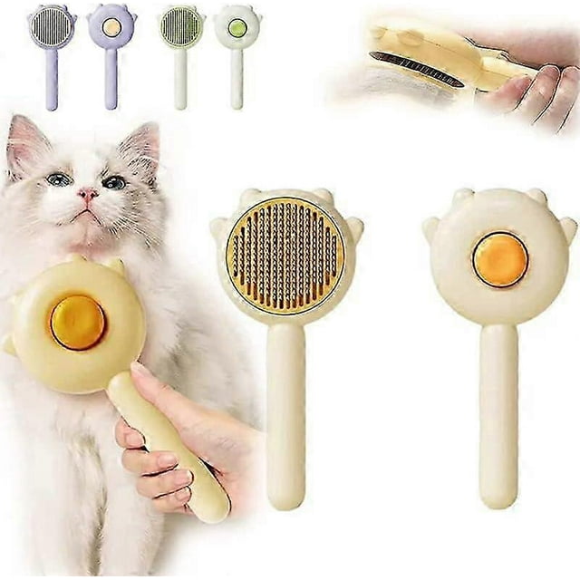 Pet Hair Cleaner Brush,Pet Combing Brush with Hair Removal Button, Artifact for Stroking Cats and Dogs (Yellow 1PCS)