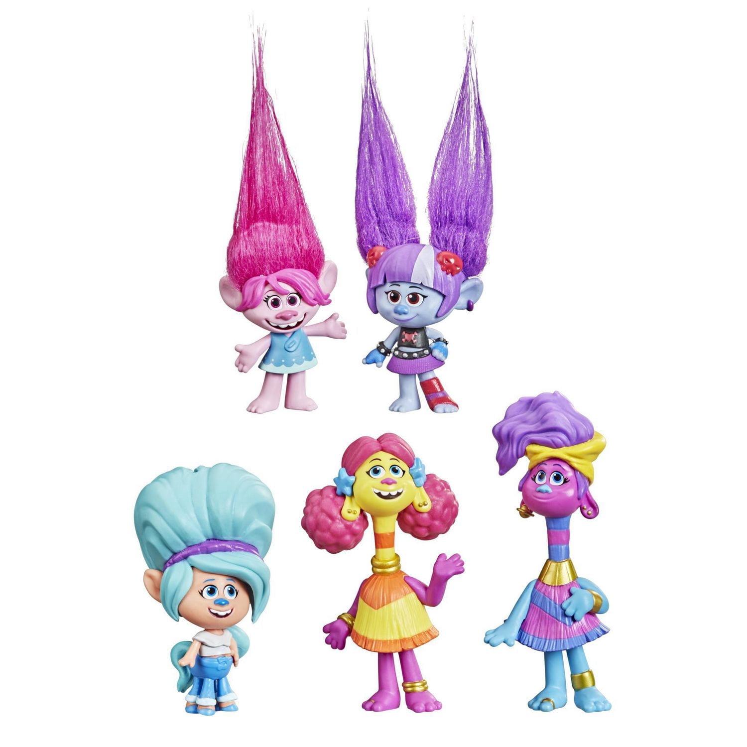 DreamWorks TrollsTopia Harmony Friends Pack, 5 Trolls Toys with Poppy, Val, R&B, Holly Darlin' Surprise Hair Figure, Kids 4 and Up