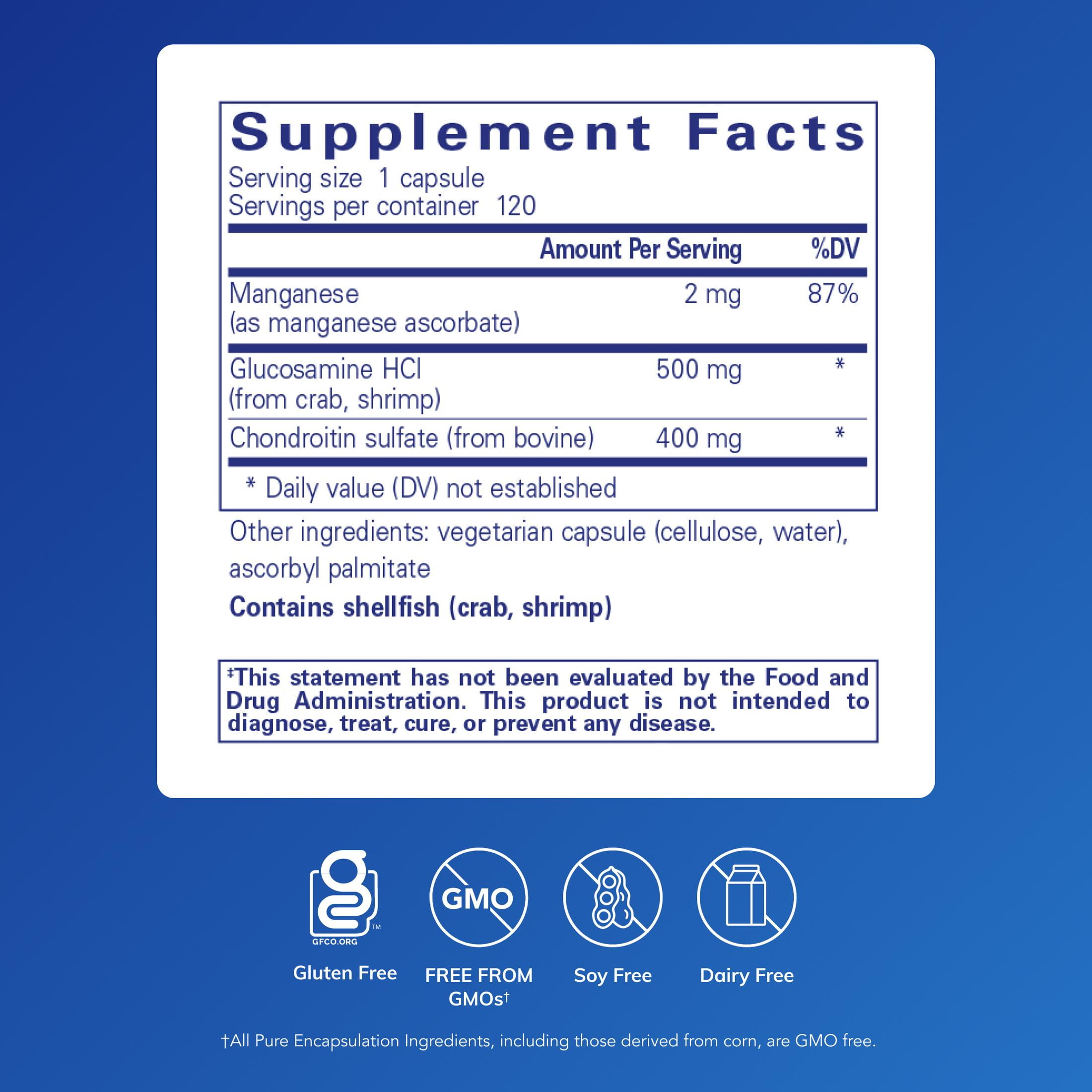Pure Encapsulations Glucosamine Chondroitin with Manganese | Supplement for Joint Support, Comfort, Mobility, Cartilage Integrity and Health, and Connective Tissue* | 120 Capsules