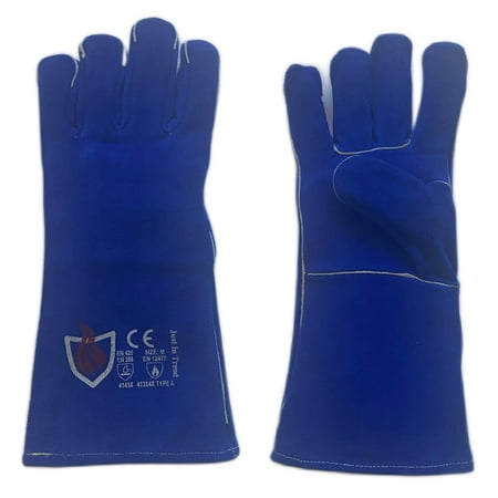 

Flame Heat Resistant Leather Welding Gloves 14 length Royal Blue Large - 1 Pair