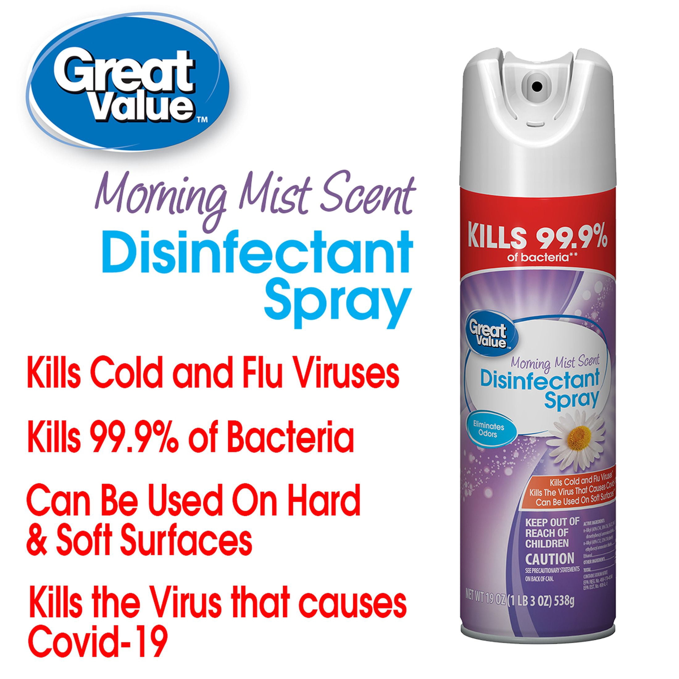 Great Value Disinfectant Spray, Morning Mist Scent, 19 oz