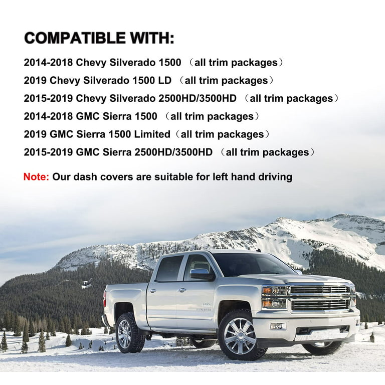 For Chevrolet Silverado 1500 2500 3500 Dash Cover Black Mat Dashmat 2014 -  2018