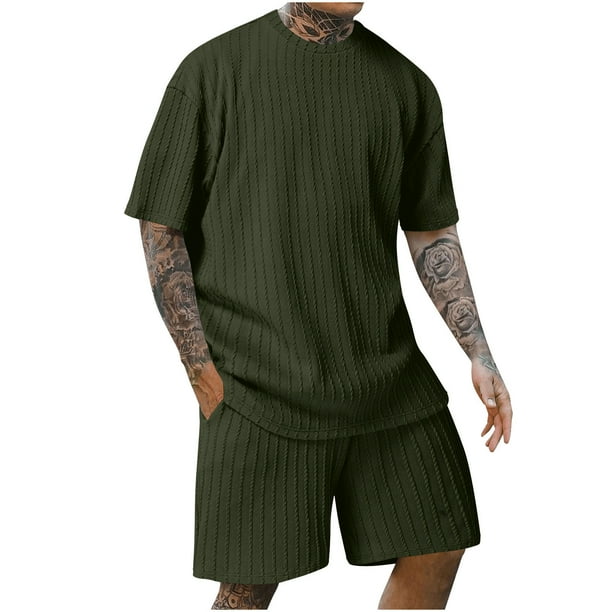 Traje Deportivo Perforado de los Hombres, Moda de Manga Corta Cuello Redondo de Ocio para el Desgaste Casual Y de Playa, Blusa Atlética de Poliéster Suave