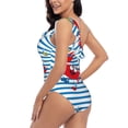thumbnail image 4 of Honeii Red Funny Crab on Blue Stripe for women's one-piece swimsuit featuring a chic one-shoulder design experience elegance and style in the water-Medium, 4 of 6