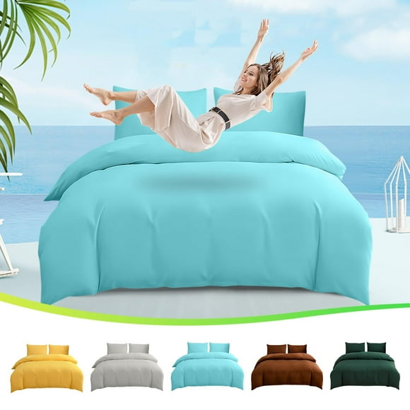 Sentmoon 4 Piece Bedding Set Solid Color Washed Cotton All Season Duvet Cover Flat Sheet Pillowcase 1.8m Bed Queen Size 180x220cm Duvet Cover Soft Comfortable Bedroom Linen Full Set