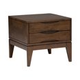 thumbnail image 1 of SIMPLIHOME Harper Table d'Appoint Carrée en Bois Franc Massif de 22 Pouces de Large Style Milieu du Siècle Moderne en Noyer Brun avec Rangement, 2 Tiroirs, pour le Salon et la Chambre, 1 of 6