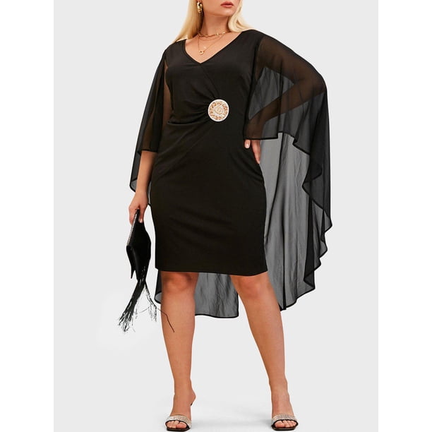 Vestido Capa Talla Extra Gasa Aplique Perla Artificial Rosegal vestidos de fiesta tallas grandes
