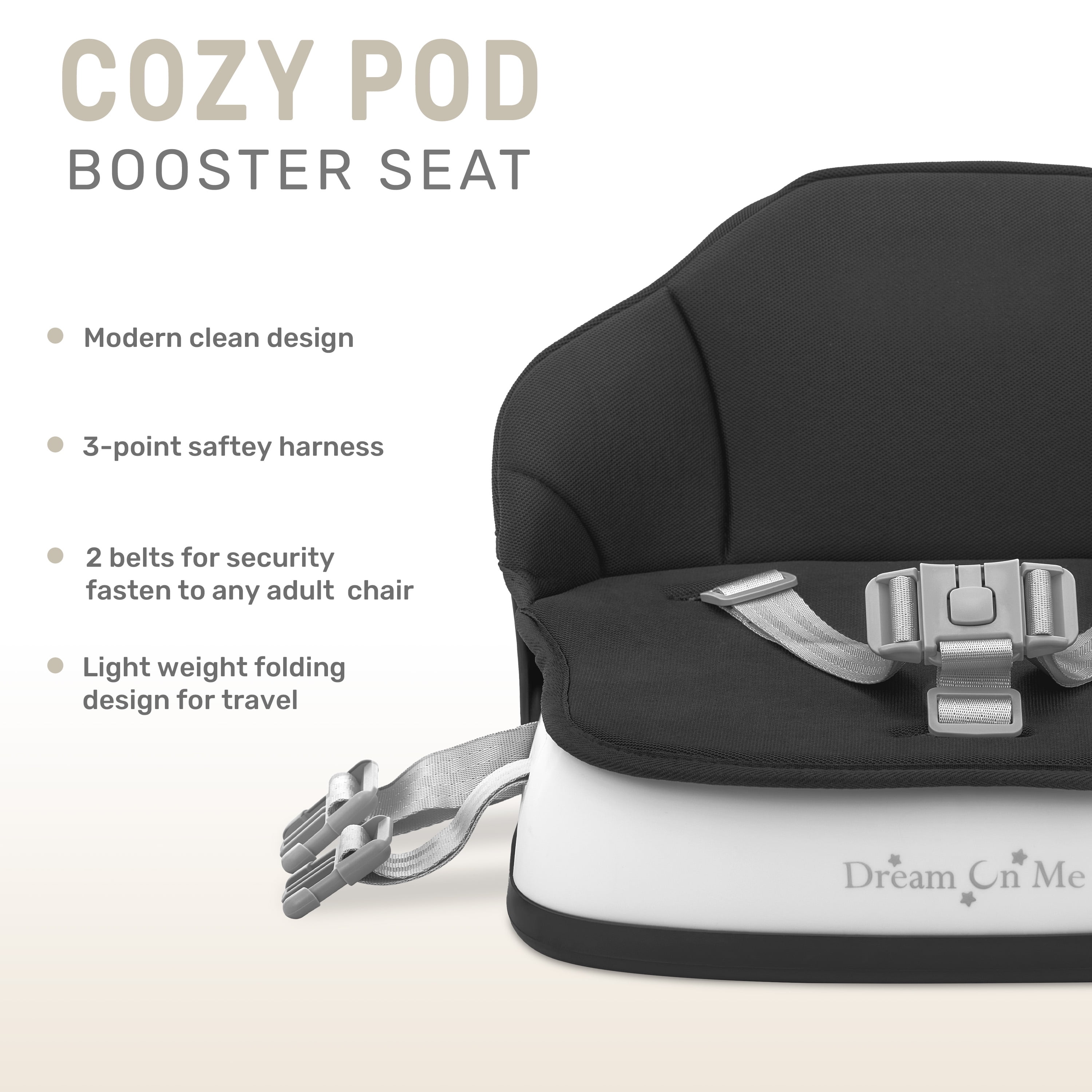 Dream On Me Cozy Pod Booster Seat with Removable Cover, Black