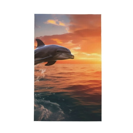

Matuu Sunset Dancing Dolphin B for Waffle Kitchen Towel Dish Towels Hand Towels for Kitchen 16 X 26 Inches