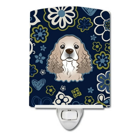 

Caroline s Treasures BB5067CNL Blue Flowers Cocker Spaniel Ceramic Night Light 6x4x3 multicolor