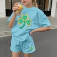 thumbnail image 5 of hoksml Girls St. Patrick's Day Glitter Shamrock Print Short Sleeve Shirt and Shorts Set Casual Holiday Outfit Multiple Colors, 5 of 6