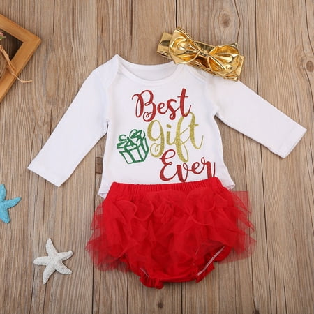 Cute Infant Baby Girl Xmas Outfits Gift Romper+Tutu Pants+Headband Party Clothes