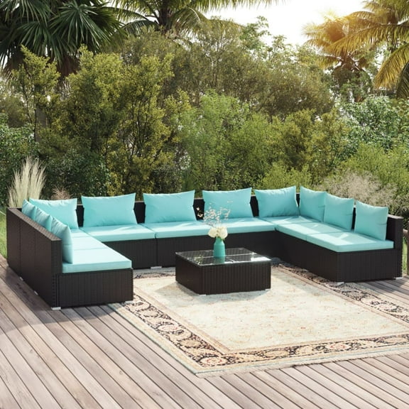 vidaXL 10 Piece Patio Lounge Set with Cushions Poly Rattan Black